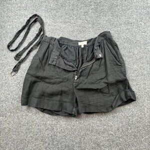 Joie 100% Linen Pleated Cuffed Shorts Women’s Size 10 Charcoal Zip Fly Belted